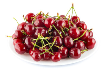 Ripe ripe cherries isolated on white background.