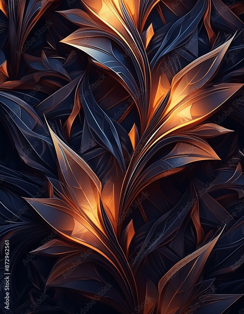 Wall mural abstract floral pattern with sharp contours and geometric elements
