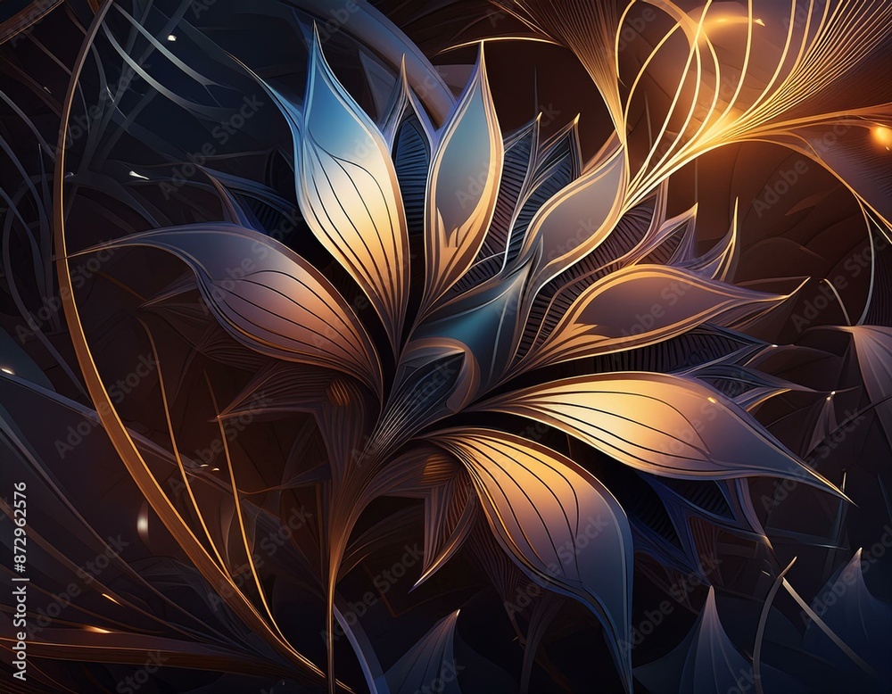 Wall mural abstract floral pattern with sharp contours and geometric elements