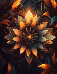 Abstract floral pattern with sharp contours and geometric elements