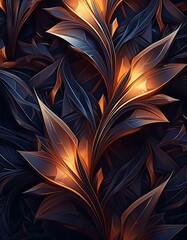 Abstract floral pattern with sharp contours and geometric elements