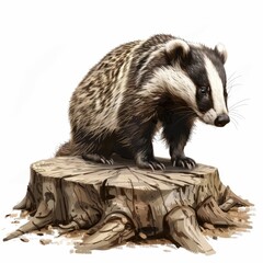 Fototapeta premium A badger is sitting on a log