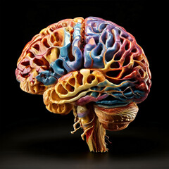 Brain with Colorful Veins  Futuristic Incision Showing Varied Vessels and Neural Activity.