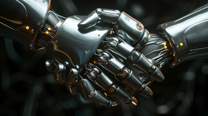 Robot handshake on black background