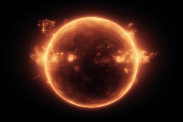 Obraz premium Fiery Solar Flare Explosion on the Sun's Surface, Intense Heat, Glowing Plasma, Celestial Phenomenon