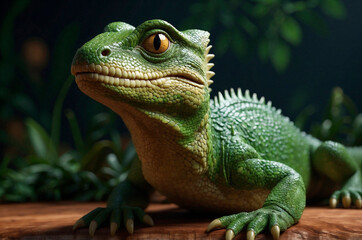 Obraz premium Green Reptil on Solid Color Background Minimal Digital Art 