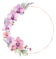 PNG  Orchid frame watercolor flower wreath plant.