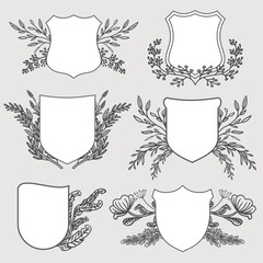 Beautiful set of botanical montagram shield empty templates vector