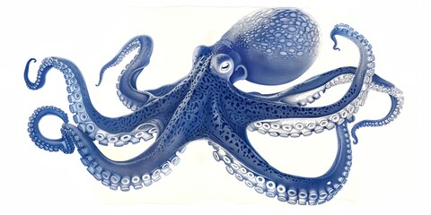 Obraz premium A blue octopus with a white background. The octopus is the main focus of the image
