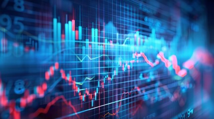 Detailed financial chart showing stock market fluctuations, economic indicators, and business analytics on a digital interface
