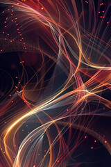 A dynamic and vibrant abstract design featuring swirling lines and bright light trails in shades of orange, red, and gold. This mesmerizing artwork is perfect for use in modern design projects.