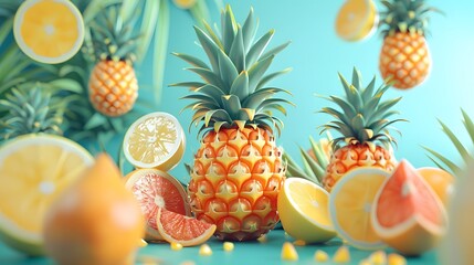 Pineapple and Citrus Fruit Still Life.