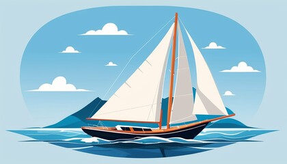 Naklejka premium Serene Sailing Ship Painting: A Tranquil Watercolor Masterpiece