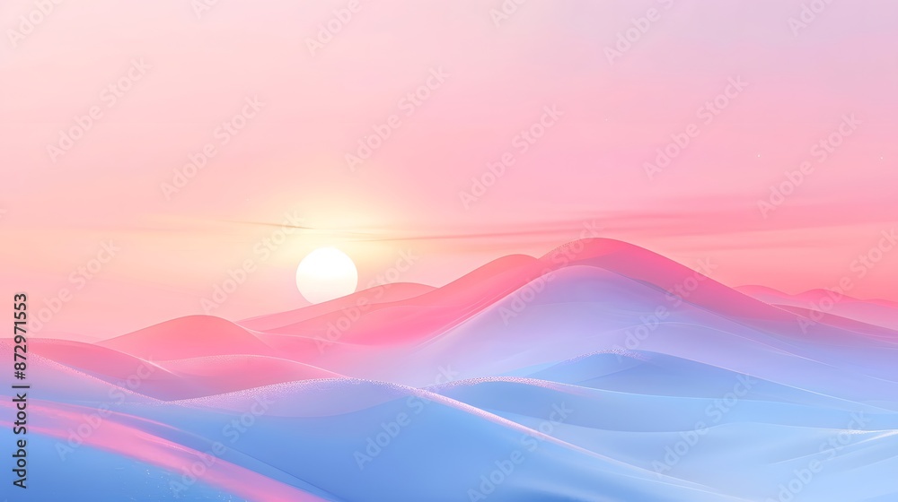 Wall mural abstract pink and blue mountain landscape.