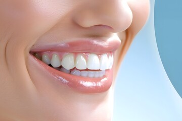 Obraz premium Close-up of a smiling woman's perfectly white teeth highlighting dental health and hygiene.