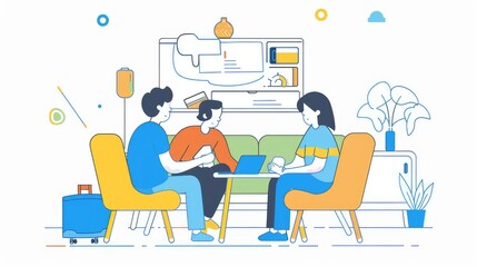 A group of people sitting in a room and talking.