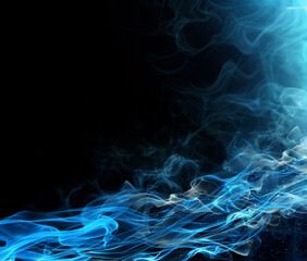 In enchanting abstract design featuring ethereal blue smoke-like wisps and light trails on a dark background. This captivating artwork is perfect for use in modern design projects, including digital b