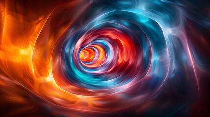 Abstract digital artwork featuring a swirling, tunnel-like pattern with vibrant colors