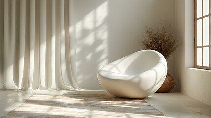 Stylish Reading Nook with Rattan Chair and Greenery