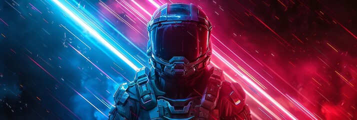 soldier of the future, Game concept, games of the future, ideal for articles about cyber sportsmen, about new games, ideal for sites with a PC gaming theme, copy space, place for text