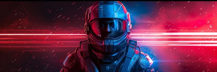 soldier of the future, Game concept, games of the future, ideal for articles about cyber sportsmen, about new games, ideal for sites with a PC gaming theme, copy space, place for text