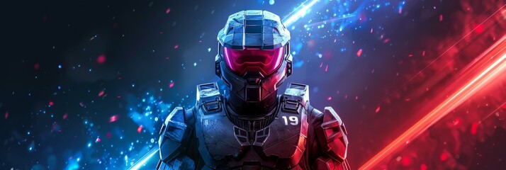 soldier of the future, Game concept, games of the future, ideal for articles about cyber sportsmen, about new games, ideal for sites with a PC gaming theme, copy space, place for text