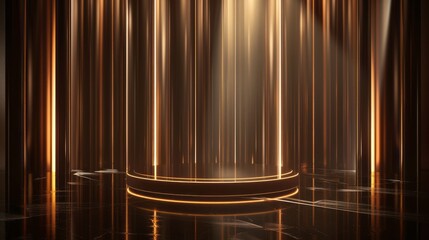 Futuristic dark podium with illuminated light and reflection background, ideal for business presentations, technology showcases, and modern corporate environments