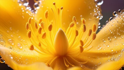 Fototapeta premium Macro close-up of the delicate yellow pollen of tulip flowers. Macro close-up of the delicate yellow pollen of tulip flowers that create an abstract image of spring's abundance and color.