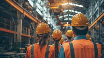 group of warehouse workers conducting daily toolbox talk meeting focused on safety and housekeeping before starting work in the morning – industrial factory setting with team collaboration emphasizing