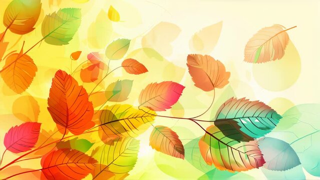 Watercolor autumn leaves flying and moving