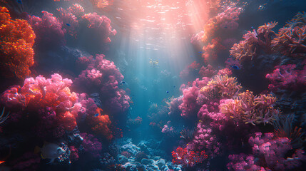 Underwater world coral reef 3d rendering elements