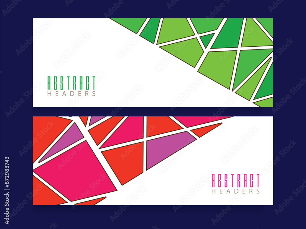 Wall mural abstract geometric style banner or header design in two options.