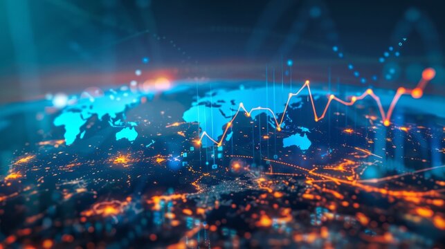 Growing world economy and positive developments - global financial expansion with rising trends and business opportunities, illustrating economic growth and optimistic market outlook in current intern