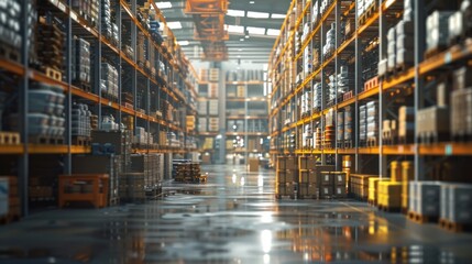 High-tech warehouse with advanced business analytics on laptop: data-driven decision making with real-time dashboards, charts, and financial management for investment and trade in modern industrial f