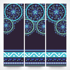 Vertical Banner or Standee Poster Design Set with Beautiful Mandala Pattern and Copy Space.