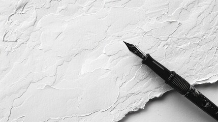 Elegant ink pen resting on a crisp blank sheet of paper, symbolizing professionalism and business planning, ideal for corporate documents, office environments, and business presentations