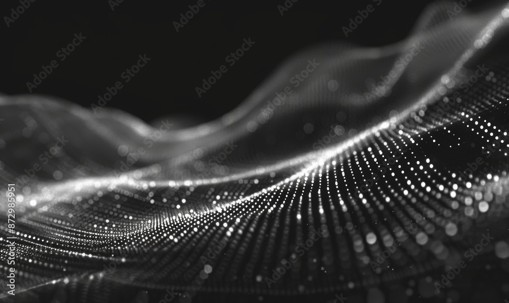 Poster an abstract illustration of data technology connected by dots on a dark background. 3d rendering. a 