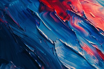 Abstract background with blue and red strokes of acrylic paint 