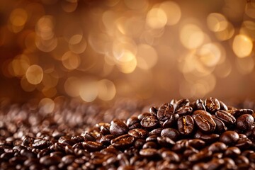 Obraz premium Coffee beans on bokeh background with copy space.