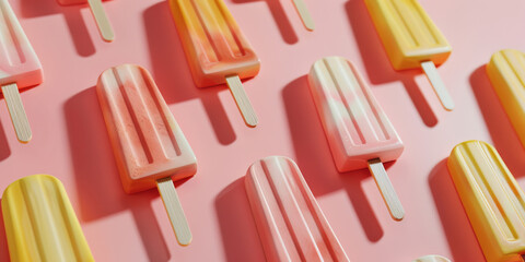 A sleek 3D photo of an ice cream popsicle featuring artistic shapes, presented in multiple side views with a minimal aesthetic.