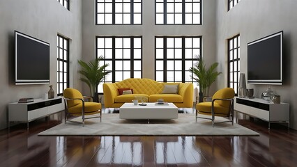 Modern Modern interior with a yellow sofa in the living room