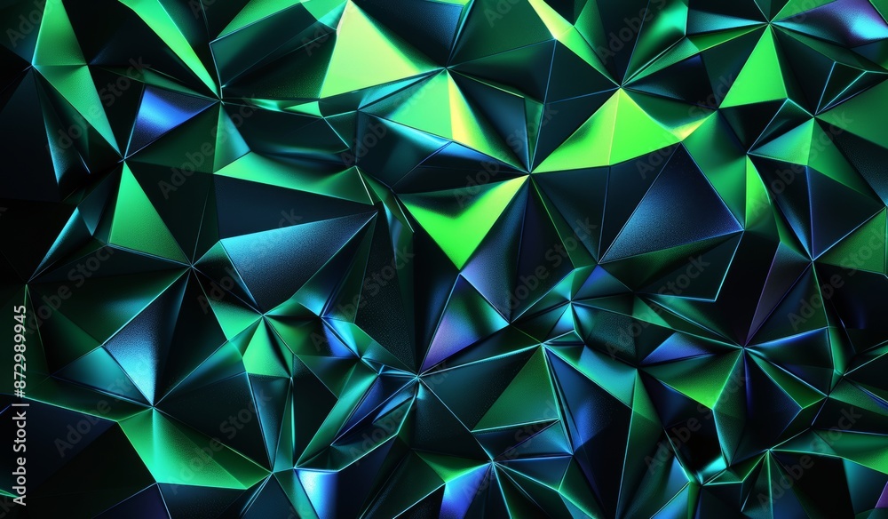Poster this is an abstract 3d rendering of a chaotic surface. the background has a contemporary polygonal s