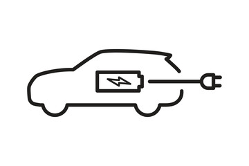 Linear icon of a car charging or charging station, charging a car battery, isolated on a white background.
