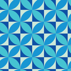 Mid Century Blue and turquoise Circles on Geometric squares seamless pattern. For Home decor , Wallpaper and textile