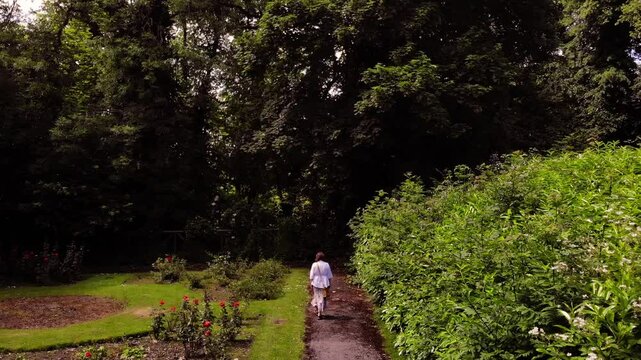 Victorian style English garden wide aerial drone 