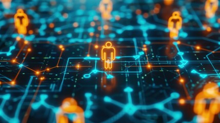 Fototapeta premium A digital representation of interconnected human icons symbolizing secure blockchain technology in healthcare systems.