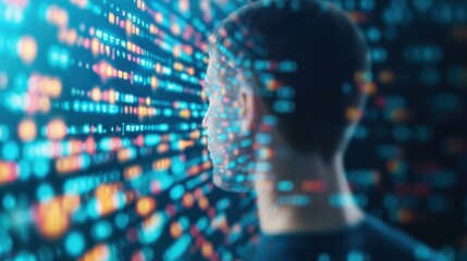 A person visualizing colorful genomic data projections.