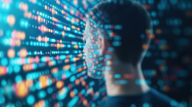 A person visualizing colorful genomic data projections.