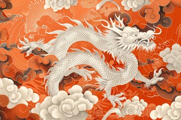 Obraz premium Traditional Chinese Dragon in Red and White