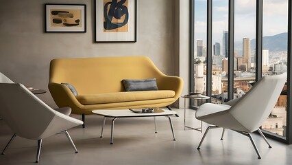 Modern Modern interior with a yellow sofa in the living room